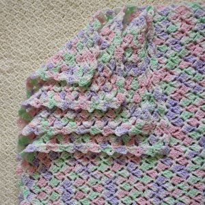Crocheted Baby Blanket Afghan Throw~Pastel Pink Purple Mint Green~Diamond 42x40
